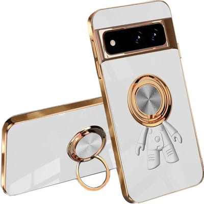 Case met Electroplating Patroon voor Google Pixel 7 - Schokbestendige siliconen bumperhoes met ringstand - Wit