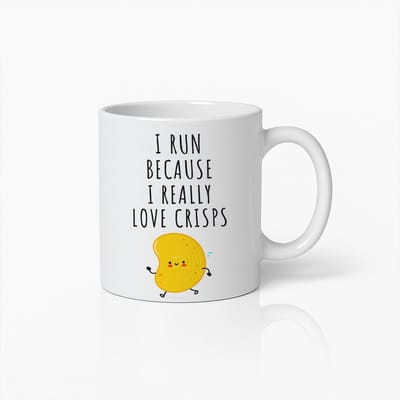 Grappige "Ik Ren Omdat Ik Echt Van Chips Hou" Koffiemok – Humoristisch Cadeau voor Snacks Fans