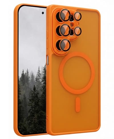 Hoesje Geschikt voor Samsung Galaxy S26 Ultra - Oranje - Casemania Matte Armor Magnetische Back Cover - Geschikt voor MagSafe Telefoonhoesje - Val/Stoot Bescherming met Camera Protection