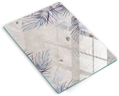 Wallfluent Spatscherm Keuken - Grijs Spatglas Keuken - 40x52 cm - Subtiele Bladeren Achterwand Glasplaat Keuken - Bloemen en planten Rechthoekig Spatscherm Keuken