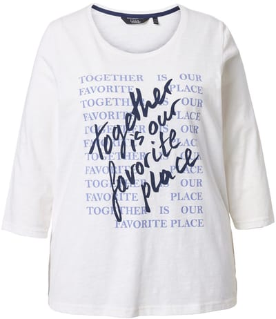 Ulla Popken - Dames - Shirt tekstmotief classic ronde hals 3/4-mouwen - Off-white - Maat 58+