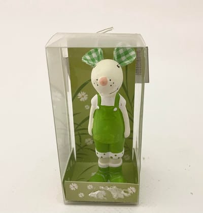 J-Line muisje wit/groen "mannetje" 4x2x8cm