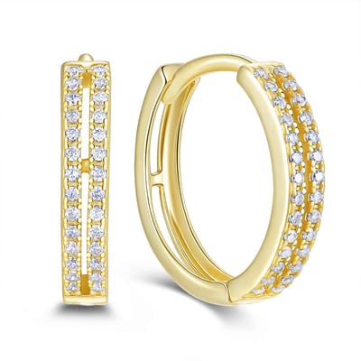 9NB-1734 – New Bling – Zilveren oorbellen dubbele rij open – Met zirkonia – Goudkleurig – 925 zilver