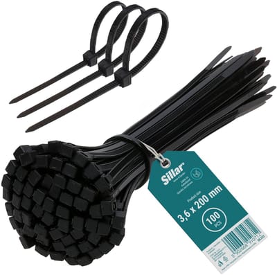 Sillar Kabelbinders – Sterke Tie Wraps 3,6 x 200 mm Zwart Nylon UV-Bestendig 100 Stuks – 18 kg Trekkracht