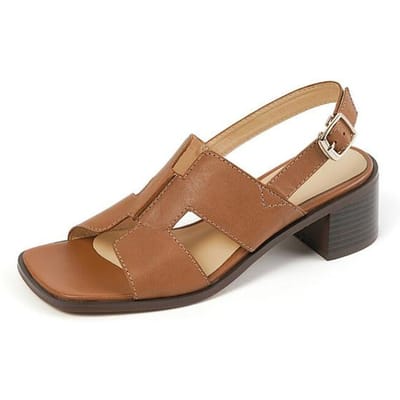 Zomer Damesschoenen Vierkante Neus Blokhak Dames Sandalen Hoge Hakken Damesschoenen Casual Leren Schoenen Dames Echt Leer 35 bruin