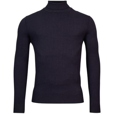 Thomas Maine Trui High Neck Uni Subtle Knit Rib Pattern Navy / male