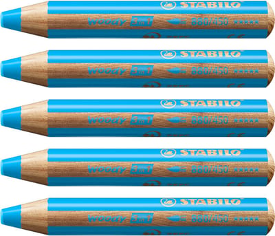 STABILO Woody 3 in 1 - Multitalent Potlood - Cyaan Blauw - Doos Met 5 Stuks
