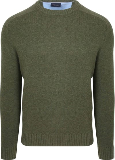 Suitable Lamswol Trui Ronde Hals Olijfgroen - Maat XL - Heren - Pullover - Sweater
