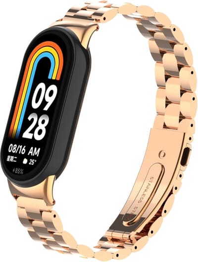 Strap-it stalen schakel bandje met vlindersluiting - Geschikt voor Xiaomi Mi Smart Band 8 / Band 9 (rosé goud)