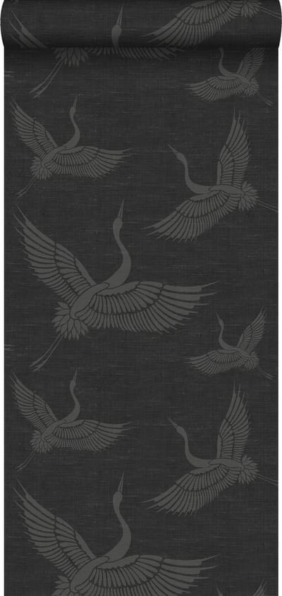 Origin Wallcoverings behang kraanvogels donkergrijs - 347760 - 0,53 x 10,05 m
