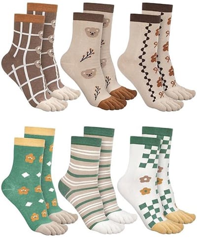 Teensokken - 6 paar - Groen + Bruin Dames Schattig Katoen Comfort Lage Teensokken - Versterkte hiel en teen-ANMI