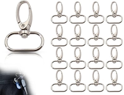 Dailygoods- Karabijnhaak 360 Graden Draaibaar - D-ringen Sleutelhanger - Metalen Sluiting - Set van 16 Stuks - Voor Knutselen en Rugzakken - Zilver