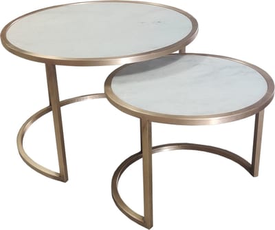 Livingfurn - Salontafel Jamie Marble White Gold Set of 2 - Marmer / Gecoat Staal