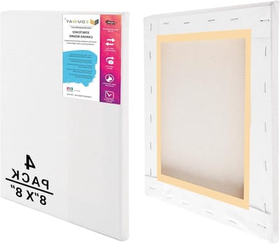 Eduway Medium Grain 20x20 Inch - Katoen Voorgespannen Canvas met Houten Frame om Te Schilderen, Wit - (Set van - 4 stuks) - (20x20 cm).