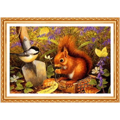 Peinture diamant thème «écureuil et oiseau», perceuse ronde complète 5D, à faire soi-même, broderie, point de croix, décoration d'intérieur 20X30CM beige