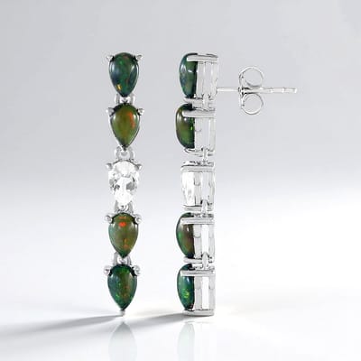 Cavill - Zilveren Oorbellen Geplatineerd 925 Sterling Zilver - 2 971 ct Mezezo Opalen en Witte Topaas - Elegante Peervormige Hangende Oorbellen 35 mm