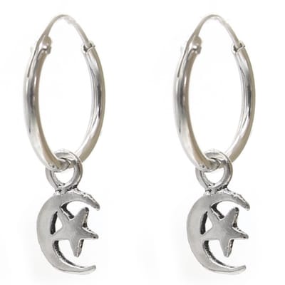 Zilveren damesoorbellen - oorringetjes met hangertje - maan en ster - 925 sterling silver