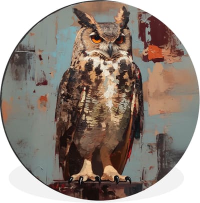 WallCircle - Wandcirkel - Muurcirkel - Geschilderd - Abstract - Uil - Bruin - Aluminium - Dibond - 30x30 cm - Binnen en Buiten