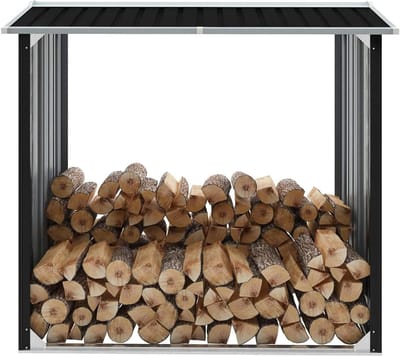 Houtopslag Schuur - Brandhout Houder - Haardhout Opslag - Verzinkt Staal - 172x91x154cm - Antraciet