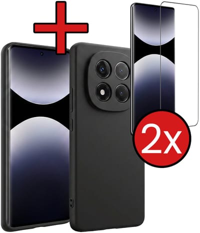 Hoesje - Met 2x Screenprotector - Geschikt voor Xiaomi Redmi Note 14 Pro - Sterk & Shockproof - Telefoon Hoes - Back Cover - Siliconen Case - Telefoonhoes - Zwart