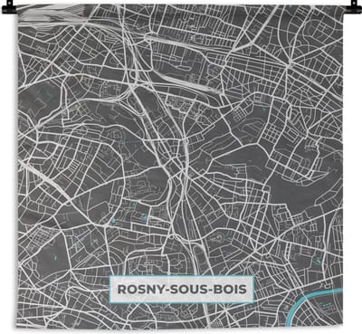 Wandkleed - Wanddoek - Rosny-sous-Bois - Frankrijk - Plattegrond - Kaart - Stadskaart - 180x180 cm - Wandtapijt