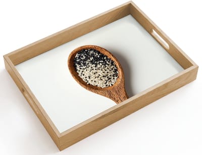 Dienblad hout 40x30 cm - Schootdienblad - Lepel - Sesam - Wit - Borrelplank rechthoek - Plateau dienbladen