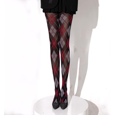 Retro Britse Stijl Groen Ruitjes Dames Panty Mode Kleurblok Hoge Elasticiteit Slim Lente Warm Hottie Lolita Panty's One Size gray