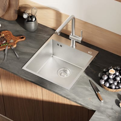 CECIPA max Spoelbak Keuken 44*49CM - Spoelbakken met Kraangat - Enkele spoelbak Met Waterafvoersysteem - Wasbak Keuken RVS