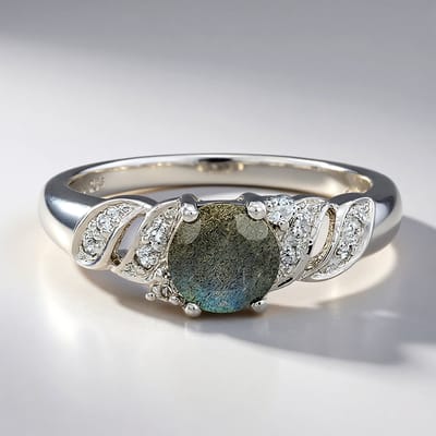 Cavill - Zilveren Ring 925 Sterling - Spectroliet 0,74 ct & Witte Topaas 0,076 ct - Elegante Ronde Edelsteenring Voor Dames Maat 17