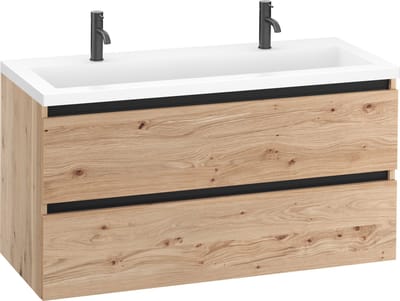 Saqu Gaia badmeubel incl. mat witte wastafel 120x52x64cm naturel eiken – zwarte greeplijst