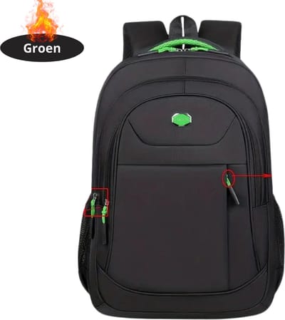 Livano Rugzak - Dames - Heren - Meisje - Jongens - Backpack - Schooltas - Laptoptas - Zwart/Groen