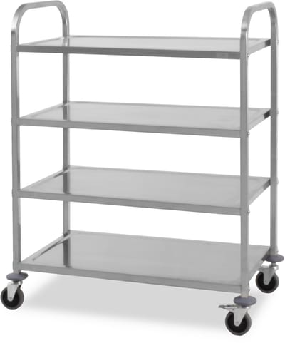 HCB® - Professionele Horeca Serveerwagen op wieltjes - 4 lagen - RVS / INOX keuken trolley - Serveerkar - Roltafel - keukentrolley industrieel - 50x95x125 cm (DxBxH) - 15 kg - 8667