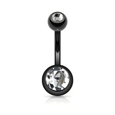 Aramat Jewels | Navelpiercings | Stijlvolle zwarte Navelpiercing met Zirkonia | Transparant | |8mm | Staal | Volwassenen | Verkleurd niet