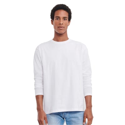 Russell Heren Effen Klassiek T-Shirt met Lange Mouwen (Wit)