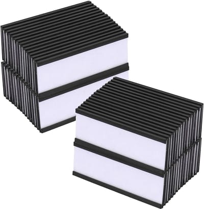 Dailygoods- Etikettenhouder Magnetisch - 60 Stuks - 7,5 x 2,5 cm - Zwart - Labeldragers - Magneetborden voor School - Magneten