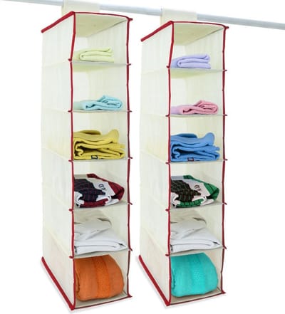 Deuba 2x garderobekasthanger met 6 vakken in beige/rood