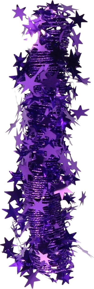 Inge Christmas Goods Spiraal kerstslinger - paars -folie - 750 cm- sterren -kerstboomslinger