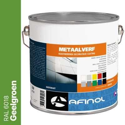 Afinol Metaalverf Geelgroen (RAL 6018) 2,5 liter - Metaal verf - Metaallak - Metaalverf buiten - Roestwerend - Stoot-, Kras- en Slijtvast - In meer dan 9.000 kleuren