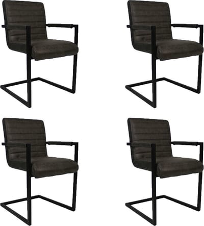 Bronx71® Industriële eetkamerstoel Block Antraciet eco-leer - Eetkamerstoelen set van 4 - stoel