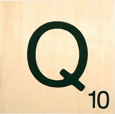 Houten Bordje 10x10x0.5cm - Q - Zwarte Letter/Woordwaarde - Onbehandeld - Onderzetter/Homedeco