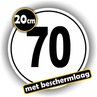 Jerma - Snelheid - 70 km/h - Sticker - Ø 20 cm - Zwart-Wit - Zelfklevend - Vinyl - Weerbestendig