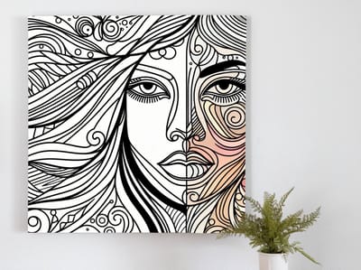 Line art vrouw schilderij | Vouwende lijnen dansen in harmonie op het canvas van emotie | Kunst - 100x100 centimeter op Forex | Foto op Forex