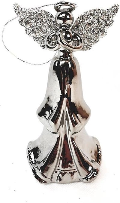 Mansion atmosphere - Kerstdecoratie - Engel met LED - grijs - 14 cm