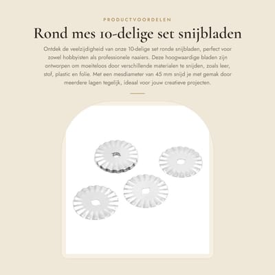 Dailygoods- Roterende Snijder 10 Stuks - Ronde Lemmet - Roestvrij Staal - Multifunctioneel - Voor Stof/Papier/Leer - Snijden van Meerdere Lagen - Snijmes