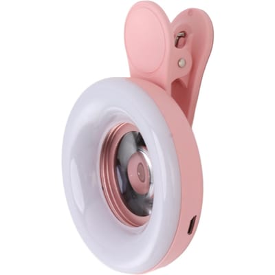 Telefooncamera 15x Macrolens met Mini Clip Ringlicht 2800 tot 6500K Telefoon Ring Invullicht Lens voor Fotografie Video Pinkish