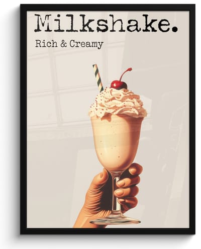 Poster in lijst - Fotolijst 50x70 cm - Posters - Milkshake - Kers - Rietje - Posterlijst zwart - Decoratie - Wanddecoratie woonkamer - Muurdecoratie slaapkamer