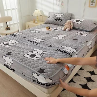 Luxe Flanel Quilt Matrasovertrek Verdikken Fluweel Gewatteerde Bedbeschermer Overtrek Winter Bedsprei Kussensloop Niet Inbegrepen 90x200x30cm