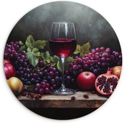 WallCircle® Wandcirkel 120x120 cm - Muurcirkel Wijn - Fruit - Stilleven - Muurdecoratie woonkamer - Wanddecoratie slaapkamer - Kamer decoratie accessoires - Ronde schilderijen XXL