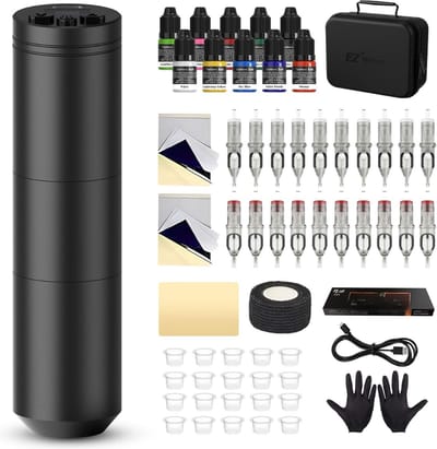 DD Tattoo Machine - Complete Set - Tattoo Pen - 20 Stuks Cartridge 10 Inkten - 24x19x10cm - Zwart