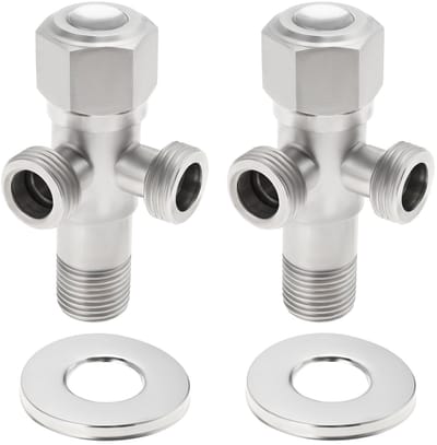 Dailygoody - Dubbele Hoekventiel - Roestvrij Staal - Veilig en Hittebestendig - Zilver - 1 in 2 Out - Geschikt voor Wasmachine en Toilet - 2 Sets